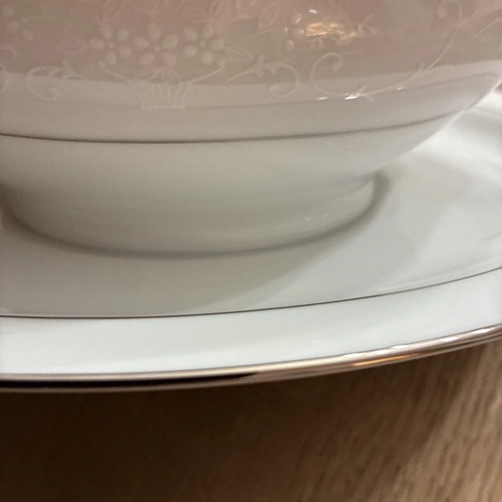Noritake Whitehall China Gravy Boat w/Attached Underplate Silver Trim 1 PC VTG